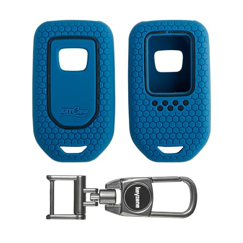 Image of Keycare Silicone Key Cover & Keychain Compatible for Honda City, Civic, Amaze, Elevate, WR-V, Accord, BR-V, CR-V, Mobilio, Jazz, Brio Smart Key (Blue +MAH Key Holder)