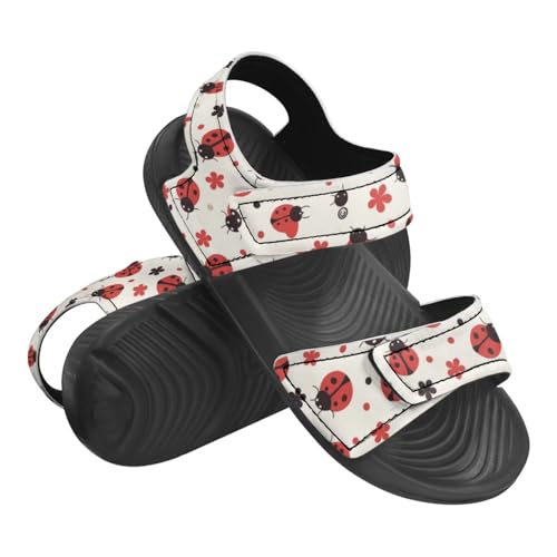 Forchrinse Kids Red Ladybug Sandals Boys Size 10 Open Toe Sports Sandals Floral Waterproof Leather Beach Water Shoes Summer Sandal with Adjustable Strap