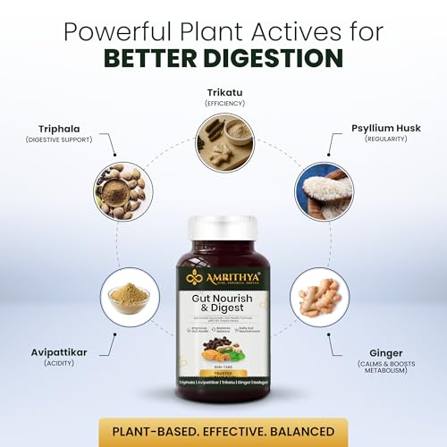 Image of Gut Nourish & Digest Ayurvedic Herbal Tablets for Men & Women | Triphala Psyllium Husk Ginger Avipattikar Supplement | Digestive Wellness Gut Balance & Daily Support - 60 Tablets