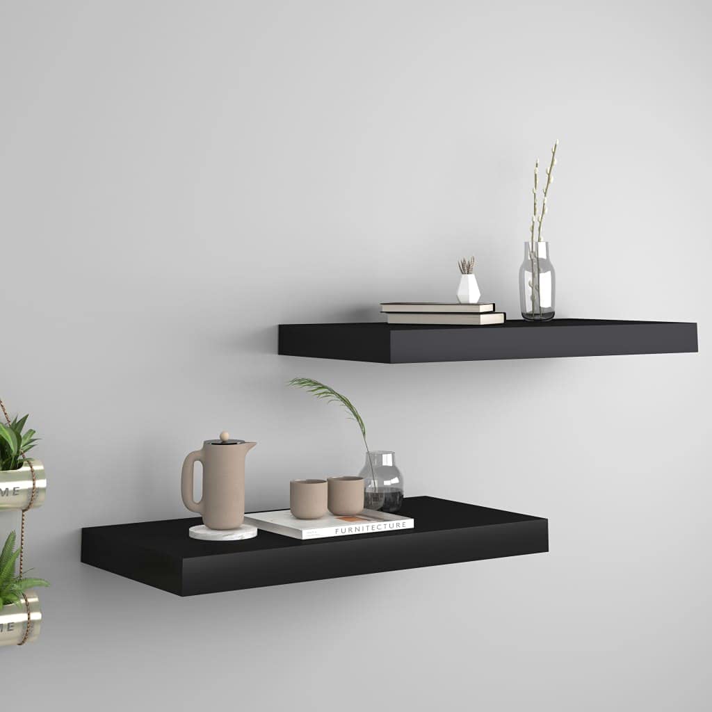 Juego de 2 estantes flotantes, color negro, 50 x 23 x 3,8 cm, panal, MDF, metal, montaje invisible, duradero, para salón, baño, cocina