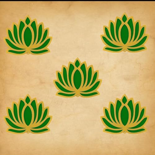 Image of ARLICORPING Wooden Lotus Wall Hanging for Festive Decoration - Diwali, Ganpati, Pooja Room, Mandir, Living Room, Door, Hall, Entrance, Spiritual Decor (Lotus - Green, Pack of 12)