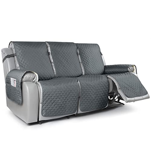Image of TAOCOCO Recliner Sofa Covers 3-seater with Washable Slipcovers, Non-slip Recliner Protectors with Adjustable Elastic Strap (Dark Grey)