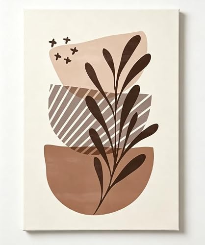 RRDPDM Boho Neutral Brown Leaf Botanical Canvas Art Minimalist Geometric Half Circle Canvas Wall Art(50x70cm/Frameless)