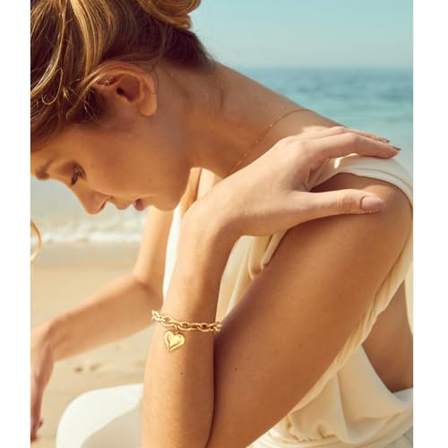 Pearl Bracelets For Women Gold Plated Chain Link Bracelets Bow Heart Charm Bracelets 6