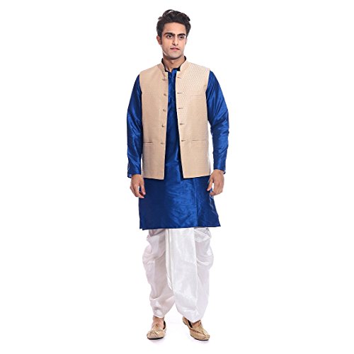 Kurta Dhoti de seda azul para bodas y festivales de gala masculinos