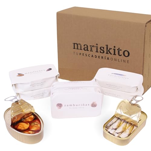MARISKITO | Pack La Mar de Marinero - 6 Conservas Gourmet - Latas de Conservas Gallegas - Caja Regalo - Lote de Productos Delicatessen
