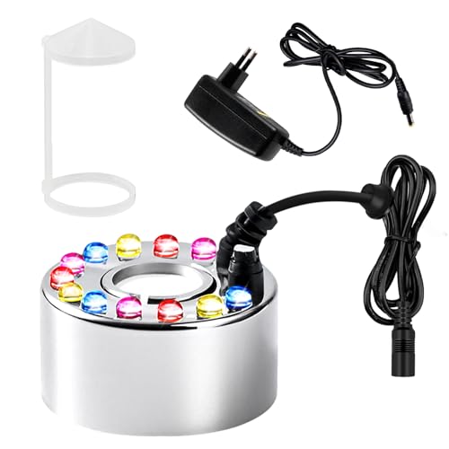 PORFOYO 12 LED Nebelmaschine, Ultraschall Vernebler, Ultraschall Nebler, Mini Nebelmaschine Nebelgenerator Aquarium Nebelmaschine Für Wasserbrunnen Halloween, Teiche, Wigwams, Aquarien(Silber)