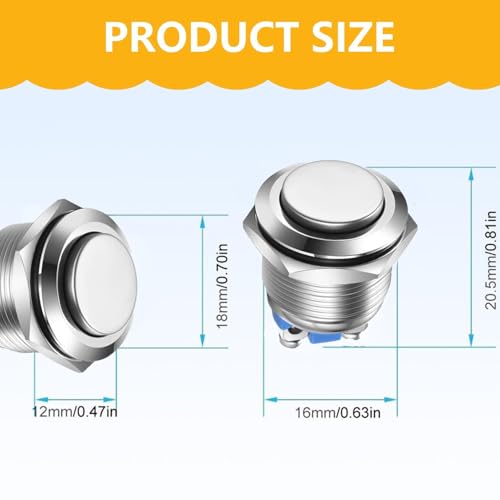 16 mm Runder Startknopf, Drucktaster Klingeltaster, IP67 Wasserdicht Druckschalter, 250V 220V AC 12V 24V 36V DC 3A Auto Appliance Taste Schalter SPST-Schraubklemme