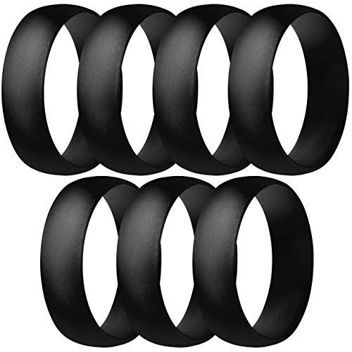 ThunderFit Silicone Rings, 7 Rings / 1 Ring Wedding Bands for Men & Women 6mm Wide (7 Black Rings, 9.5-10 (19.8mm))