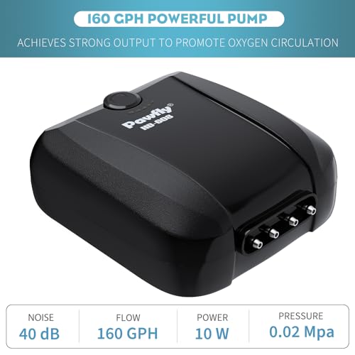 Image of Pawfly Aquarium Air Pump Oxygen Pump for 10-200 Gallon Fish Tanks Buckets Dual Outlet Adjustable Ultra Quiet Aerator Pump with Accessories
