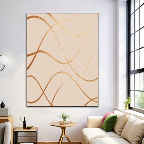Abstraction moderne d'or toile beige 70x100 cm pour salon