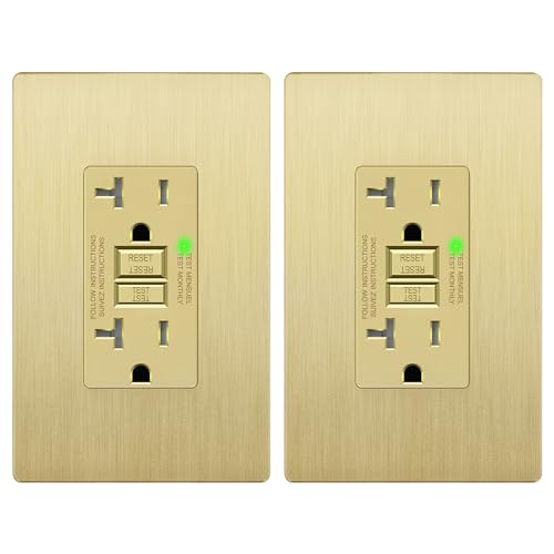 LIDER GFCI Outlet 20Amp, Brushed Wall Plate, ETL Listed, Matte Gold, 2-Pack