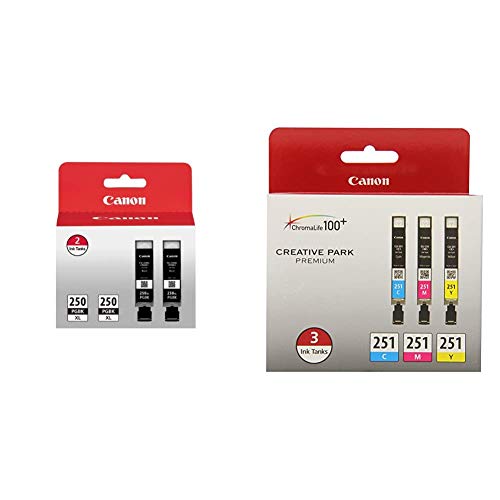 Canon PGI-250XL Black Ink Cartridges (6432B004), High Yield 2/Pack & CLI-251 3 Pack Cyan,Magenta,Yellow Ink, Compatible to MX922,MG7520,MG7120,MG6620,MG5620,iP8720,MG6420,MG6320 and MG5420