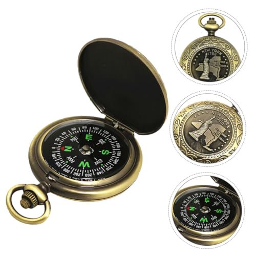 2 piezas de brújula retro compacta tipo reloj de bolsillo con cadena, herramienta de navegación de alta precisión para senderismo, camping, supervivencia y coleccionistas miniatura 7
