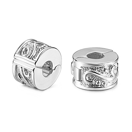 JEWELRIESHOP Clip Spacer Charm for Bracelet Clip Lock Stopper Bead Spacer European Openable Bead (#04S, 2pcs) JEWELRIESHOP Clip Spacer Charm for Bracelet Clip Lock Stopper Bead Spacer European Openable Bead (#04S, 2pcs)