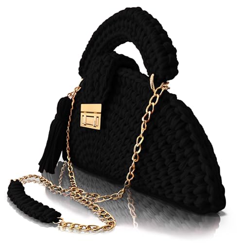 Image of Evening Clutch Bag for Women, Handmade Crochet Wedding Party Purse, Small Flap Formal Crossbody Handbag Evening Clutch