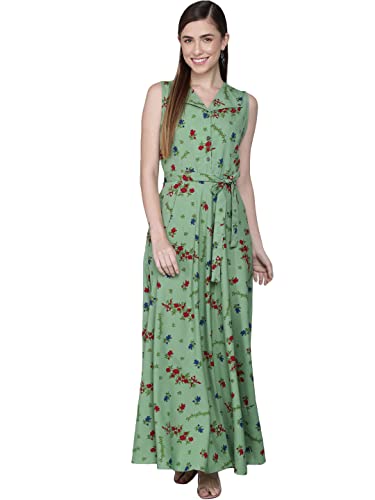 Image of Rudraaksha Women's Printed Maxi Dress Sleeveless Fit & Flare Long Dress || Western Dress for Women || Stylish Maxi Dress Dress || Summer Dress || Boho Printed Dress for Women