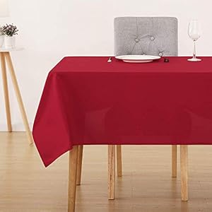 Deconovo Eenkleurige Tafelkleed Kerst Waterafstotend Bescherming Afwasbaar Doek Lotuseffect in Polyester voor Feest Eetkamer Rood 130x130cm
