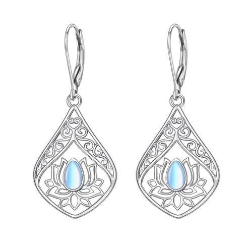 Boucles d'oreilles pendantes argent 925 de qualité joaillière avec pierre de lune