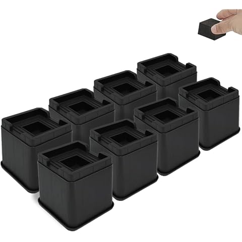 aspeike 4 Inch Square Bed Furniture Risers with 1 inch/2.54 cm Deep Hole 10 cm Heavy Duty Stackable Lifts for Couch, Chair, Desk, and Sofa - Bed Blocks - Max Load 4,400lbs /2,000kg-8 Pack-Black Cover