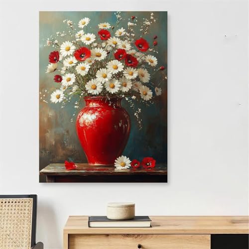 Peinture par numéro adulte fleurs blanches pour surmonter le stress grâce au cadre en bois
