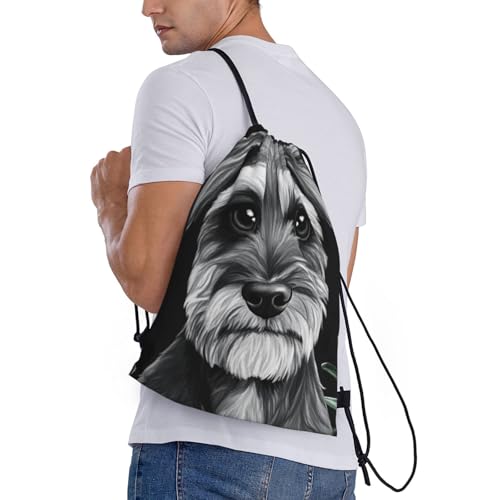 Schnauzer Pattern Drawstring Backpack Bag - Sports Gym Sack For Women Men3