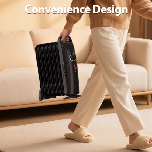 Electric Oil Radiant Heater, Oil Filled Radiator Heater, Overheat Protection, Portable Space Heater for Home Office Indoor Use, Black