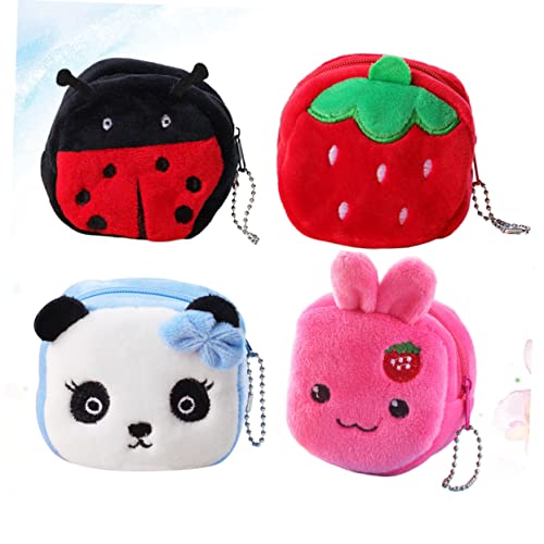 Beaupretty 4pcs Cute Cartoon Coin Pouch for Small Plush Wallets Multifunctional Change Holder with Rabbit Strawberry for Daily Use School Shopping4