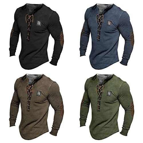 Men's Outdoor Tactical TShirt Spring Autumn Designer Eyelet LaceUp Slim Fit Solid Color Long Sleeve