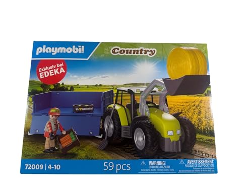 PLAYMOBIL 72009 Trecker mit Anhänger & Ladung – Edeka Edition | Exklusives Spielset für Kinder ab 4 Jahren | Bauernhof Traktor mit Zubehör