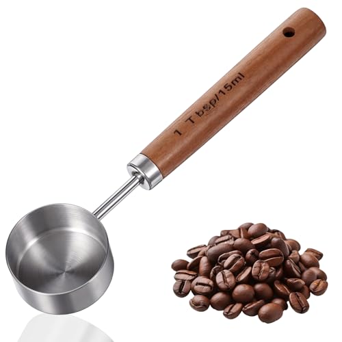 Vintage Coffee Measuring Scoop 1 Tablespoon 15ml Stainless Steel Coffee Spoon with Walnut Handle for Ground Coffeebeans Tea and More (Silver)