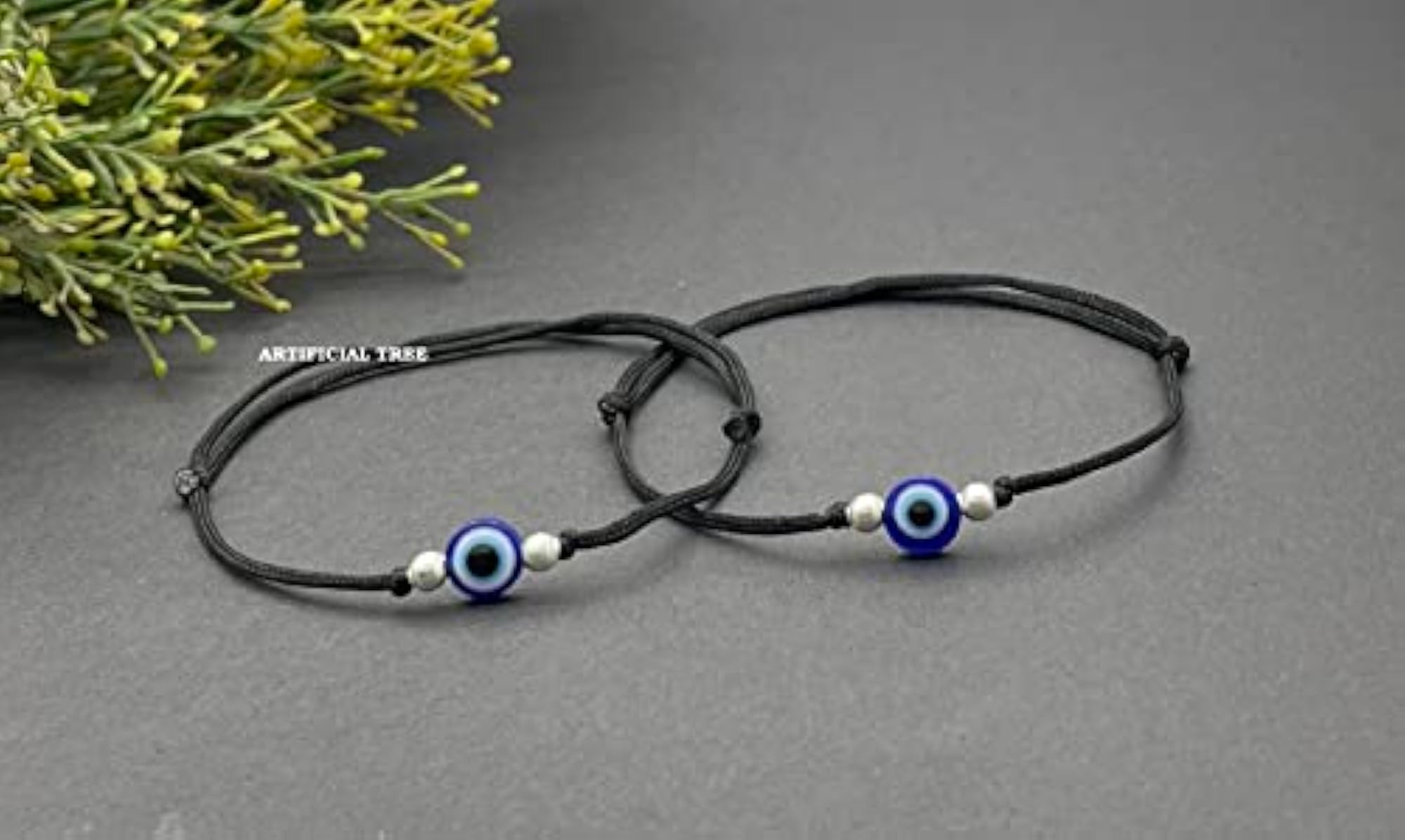 German Silver Adjustable Anklet with Evil Eye Charms, Chic Design