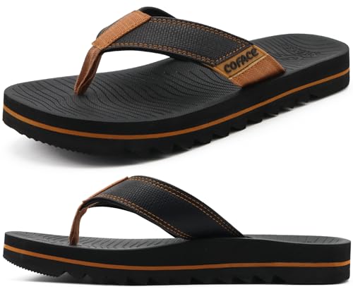 Image of COFACE Flip Flops for Men with Arch Support Mens Sport Beach Thong-Sandals Outdoor 2025 Summer Leather Sandal for Man Size7-15