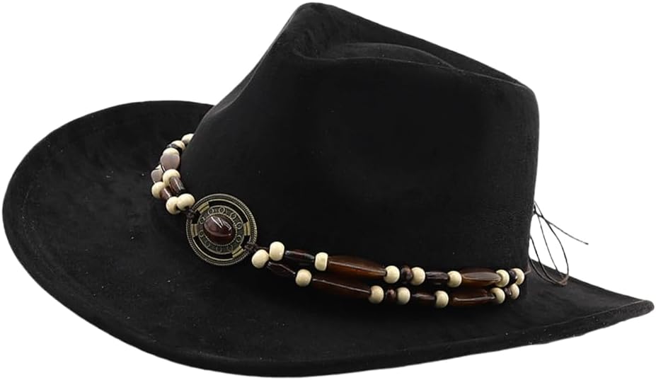 Western Beaded Band Hat Flat Brims Jazzy Hat Stage Show Accessory Headwear