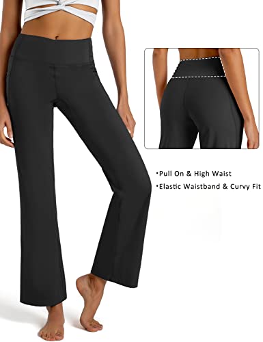 First Way Buttery Soft Women's Bootcut Yoga Pants Capris With 3 Pockets Lounge Floral Printing Full-Length, Black M #TOP3