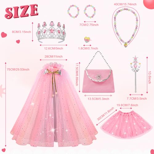 Meland Princess Dress up Clothes for Girl, 11Pcs Princess Cape with Kid Crown Toys,Dresses for Girl 3,4,5,6,7,8 Birthday Gift4