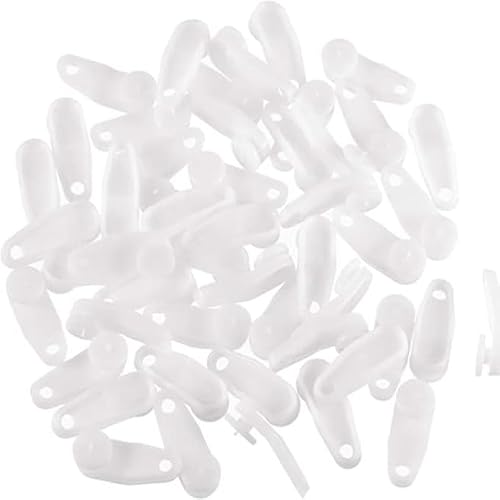 50 Pcs White Plastic Curtain Hooks, Curtain Track Gliders, Curtain Roller, Traverse Rod Slides, Curtain Track Glider Hooks Cross-bar Slide Rail Replacement Parts Rail, Window Treatment Hardware