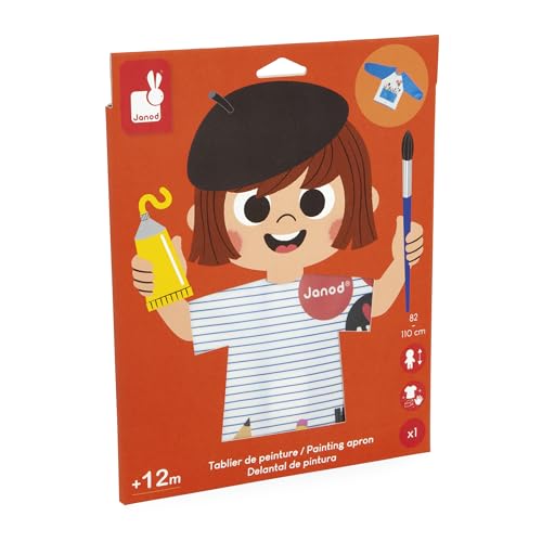 Janod - Tablier de Peinture Enfant dès 18 Mois - Taille 82 à 110 cm - Manches Longues - Tablier de Protection Idéal Peinture, Loisirs Créatifs, Activités...