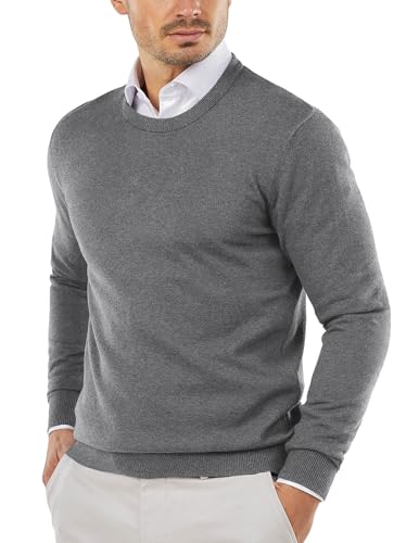 COOFANDY Jersey de Cuello Redondo para Hombre Sudaderas Ligeras y de Corte Regular Suéter de Punto para Uso Informal o Elegante Gris L