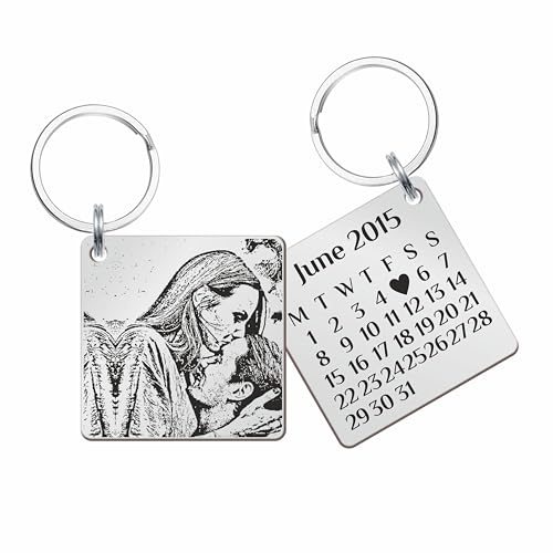 Image of Customized Photo Keychain & Date Engraved Calendar Keychain on Stainless Steel Best Gift For Couple, Bridesmaid, Women, Men And All To Your Loved Ones