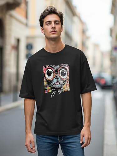 Image of BULLMER Trendy Front and Back Printed Oversized Round Neck T-Shirt for Men - Pack of 2
