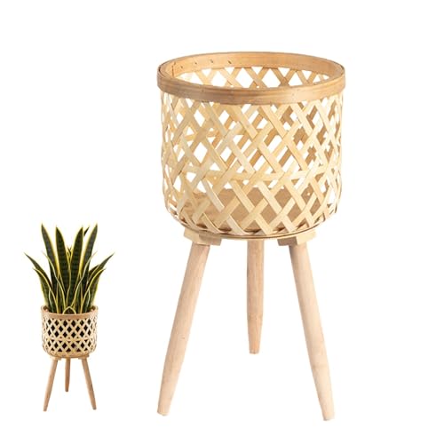 Supporto per piante | Supporto per piante | Supporto per piante in bambù – Sgabello decorativo per piante alte | Supporto per piante da interno con cestino in bambù intrecciato a mano per vasi da