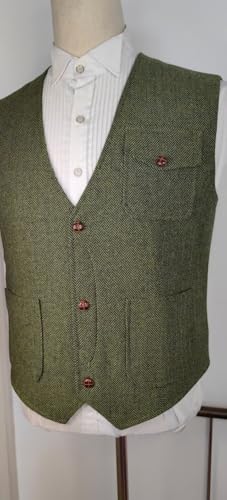 Yarizm Casual Men's Vests Herringbone Tweed Vest V-Neck Waistcoat For Men Retro Men's Wedding Vests Travel Workwear Vest3