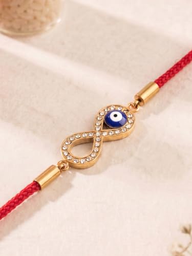 Image of PALMONAS Demifine 18K Gold Plated Evil Eye Rakhi for Brother - Waterproof & Anti-Tarnish Designer Rakhi for Men | Premium Raksha Bandhan Rakhee with Roli Chawal