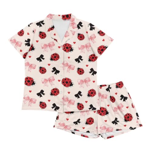 Image of Renewold Women's Short Sleeve Pajama Set Button Down Sleepwear with Notch Collar Soft Lounge Top and Shorts with Pockets