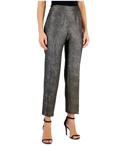 Kasper Women's Metallic Shimmer Jacquard Slim Ankle Pants (Black/Gold, 16)