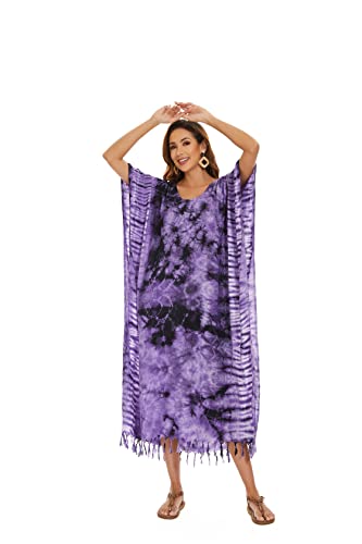Image of Beautybatik Women Hippie Tie Dye Caftan Kaftan Loungewear Maxi Plus Size Long Dress XL to 4X
