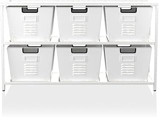 Furniture of America Ed Metal Storage Shelf with 6 Bins in White