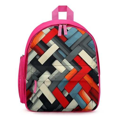 Diagonal Geometric Backpack Small Book Bag with Side Pocket, Lightweight Durable Backpack, Travel Rucksack, Pink-style