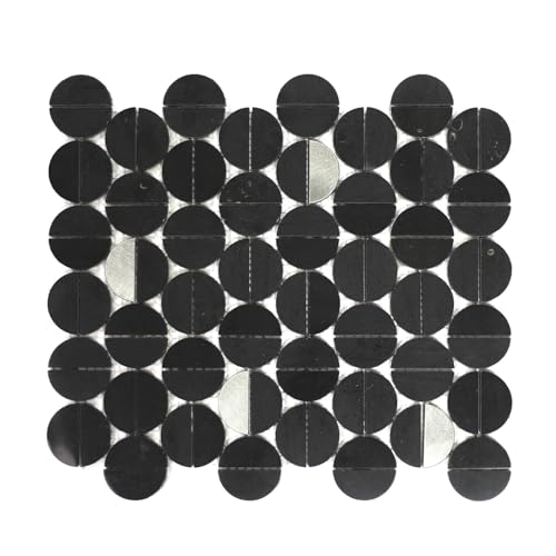 Unique Round Design Calacatta White Marble Inlay Aluminum Mosaic Wall Tiles 5 Sheets for Outdoor Bathroom Villa Decoration Wall 5.36 sq. ft (Black+ Aluminum)